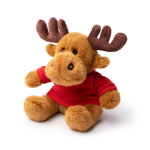 Sitzendes Rentier-Plüschtier aus weichem Polyester mit T-Shirt zum Bedrucken farbe rot erste Gebrauchsansicht