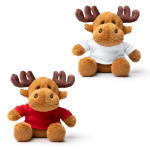 Sitzendes Rentier-Plüschtier aus weichem Polyester mit T-Shirt zum Bedrucken farbe rot vierte Detailansicht