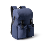 Laptoprucksack aus recyceltem Polyester mit Überschlag und Schnallen, 15 Zoll farbe marineblau erste Gebrauchsansicht