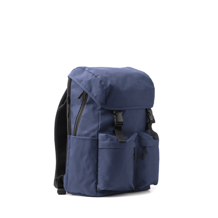 Laptoprucksack aus recyceltem Polyester mit Überschlag und Schnallen, 15 Zoll farbe marineblau