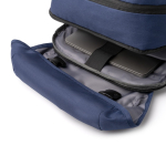 Laptoprucksack aus recyceltem Polyester mit Überschlag und Schnallen, 15 Zoll farbe marineblau vierte Detailansicht