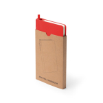 Set aus A6-Notizbuch mit Hardcover aus Kunstleder und Kugelschreiber mit blauer Tinte, linierte Seiten farbe rot erste Gebrauchsansicht