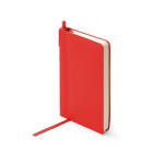 Set aus A6-Notizbuch mit Hardcover aus Kunstleder und Kugelschreiber mit blauer Tinte, linierte Seiten farbe rot zweite Gebrauchsansicht