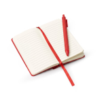 Set aus A6-Notizbuch mit Hardcover aus Kunstleder und Kugelschreiber mit blauer Tinte, linierte Seiten farbe rot erste Detailansicht