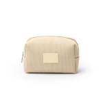 Kulturbeutel aus Cord mit Kunstleder-Aufnäher und Reißverschluss farbe beige zweite Ansicht