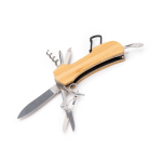 Multifunktionswerkzeug aus Bambus und Edelstahl mit 9 Funktionen und Karabiner farbe natürliche farbe erste Gebrauchsansicht