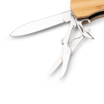 Multifunktionswerkzeug aus Bambus und Edelstahl mit 9 Funktionen und Karabiner farbe natürliche farbe erste Detailansicht
