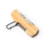 Multifunktionswerkzeug aus Bambus und Edelstahl mit 9 Funktionen und Karabiner farbe natürliche farbe dritte Detailansicht