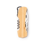 Multifunktionswerkzeug aus Bambus und Edelstahl mit 9 Funktionen und Karabiner farbe natürliche farbe