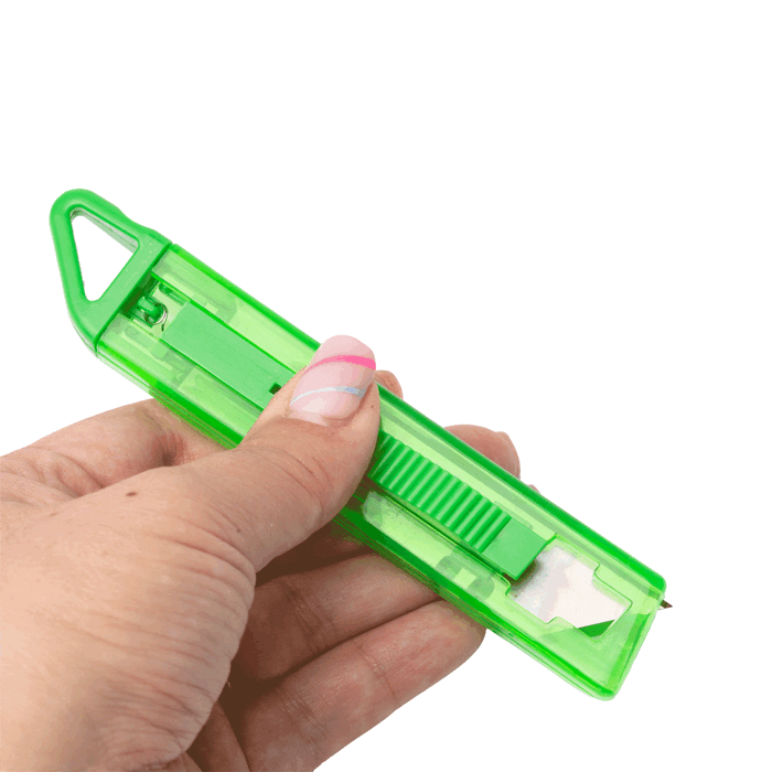 Sicherheitsmesser mit transparentem Gehäuse und selbsteinziehender Klinge farbe grün
