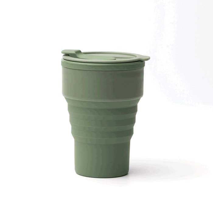 Faltbarer Silikonbecher mit matter Oberfläche und abnehmbarem Ring, 400 ml farbe dunkelgrün