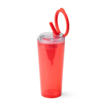 Transparenter Trinkbecher mit Strohhalm, Klappgriff und Tropfschutz, 670 ml farbe rot erste Gebrauchsansicht