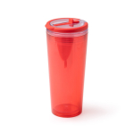 Transparenter Trinkbecher mit Strohhalm, Klappgriff und Tropfschutz, 670 ml farbe rot vierte Detailansicht