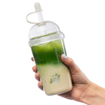 RPET-Becher mit Schraubdeckel und Strohhalm mit Silikonverschluss, 500 ml farbe transparent dritte Ansicht