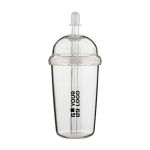 RPET-Becher mit Schraubdeckel und Strohhalm mit Silikonverschluss, 500 ml farbe transparent Ansicht mit Druckbereich