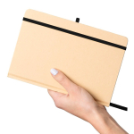 A5-Notizbuch mit festem Kraftpapier-Einband, Gummiband und linierten Seiten farbe schwarz achte Ansicht