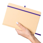 A5-Notizbuch mit festem Kraftpapier-Einband, Gummiband und linierten Seiten farbe blau achte Ansicht