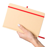 A5-Notizbuch mit festem Kraftpapier-Einband, Gummiband und linierten Seiten farbe rot siebte Ansicht