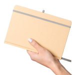 A5-Notizbuch mit festem Kraftpapier-Einband, Gummiband und linierten Seiten farbe silber erste Ansicht