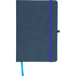 A5-Notizbuch mit Einband aus recyceltem PU-Kunstleder, Lesezeichenband und linierten Seiten farbe blau erste Ansicht