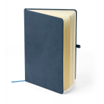 A5-Notizbuch mit Einband aus recyceltem PU-Kunstleder, Lesezeichenband und linierten Seiten farbe blau dritte Ansicht