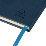 A5-Notizbuch mit Einband aus recyceltem PU-Kunstleder, Lesezeichenband und linierten Seiten farbe blau fünfte Ansicht