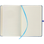 A5-Notizbuch mit Einband aus recyceltem PU-Kunstleder, Lesezeichenband und linierten Seiten farbe blau achte Ansicht