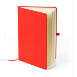 A5-Notizbuch mit Einband aus recyceltem PU-Kunstleder, Lesezeichenband und linierten Seiten farbe rot zweite Ansicht