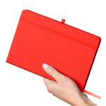 A5-Notizbuch mit Einband aus recyceltem PU-Kunstleder, Lesezeichenband und linierten Seiten farbe rot dritte Ansicht