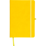 A5-Notizbuch mit Einband aus recyceltem PU-Kunstleder, Lesezeichenband und linierten Seiten farbe gelb zweite Ansicht