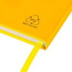 A5-Notizbuch mit Einband aus recyceltem PU-Kunstleder, Lesezeichenband und linierten Seiten farbe gelb dritte Ansicht