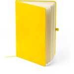 A5-Notizbuch mit Einband aus recyceltem PU-Kunstleder, Lesezeichenband und linierten Seiten farbe gelb sechste Ansicht