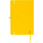 A5-Notizbuch mit Einband aus recyceltem PU-Kunstleder, Lesezeichenband und linierten Seiten farbe gelb achte Ansicht