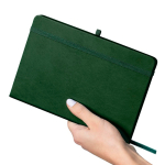 A5-Notizbuch mit Einband aus recyceltem PU-Kunstleder, Lesezeichenband und linierten Seiten farbe grün erste Ansicht