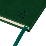 A5-Notizbuch mit Einband aus recyceltem PU-Kunstleder, Lesezeichenband und linierten Seiten farbe grün dritte Ansicht