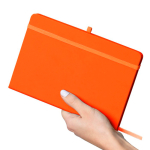 A5-Notizbuch mit Einband aus recyceltem PU-Kunstleder, Lesezeichenband und linierten Seiten farbe orange erste Ansicht