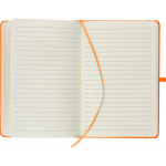 A5-Notizbuch mit Einband aus recyceltem PU-Kunstleder, Lesezeichenband und linierten Seiten farbe orange zweite Ansicht