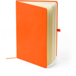 A5-Notizbuch mit Einband aus recyceltem PU-Kunstleder, Lesezeichenband und linierten Seiten farbe orange vierte Ansicht