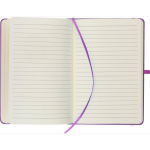 A5-Notizbuch mit Einband aus recyceltem PU-Kunstleder, Lesezeichenband und linierten Seiten farbe violett erste Ansicht