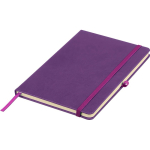 A5-Notizbuch mit Einband aus recyceltem PU-Kunstleder, Lesezeichenband und linierten Seiten farbe violett zweite Ansicht