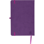 A5-Notizbuch mit Einband aus recyceltem PU-Kunstleder, Lesezeichenband und linierten Seiten farbe violett fünfte Ansicht