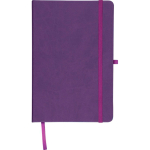 A5-Notizbuch mit Einband aus recyceltem PU-Kunstleder, Lesezeichenband und linierten Seiten farbe violett sechste Ansicht