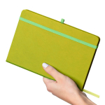 A5-Notizbuch mit Einband aus recyceltem PU-Kunstleder, Lesezeichenband und linierten Seiten farbe hellgrün zweite Ansicht