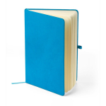 A5-Notizbuch mit Einband aus recyceltem PU-Kunstleder, Lesezeichenband und linierten Seiten farbe hellblau vierte Ansicht