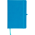 A5-Notizbuch mit Einband aus recyceltem PU-Kunstleder, Lesezeichenband und linierten Seiten farbe hellblau sechste Ansicht