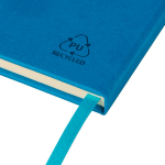 A5-Notizbuch mit Einband aus recyceltem PU-Kunstleder, Lesezeichenband und linierten Seiten farbe hellblau siebte Ansicht