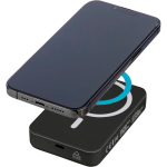 Magnetische Powerbank aus recyceltem Kunststoff mit USB-C und 15-W-Induktionsladung, 10.000 mAh farbe schwarz vierte Ansicht