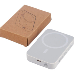 Magnetische Powerbank aus recyceltem Kunststoff mit USB-C und 15-W-Induktionsladung, 10.000 mAh farbe weiß vierte Ansicht