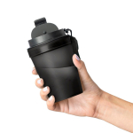 Transparenter Kunststoffbecher mit Schraubdeckel und Handgelenkschlaufe, 350 ml farbe schwarz vierte Ansicht