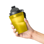 Transparenter Kunststoffbecher mit Schraubdeckel und Handgelenkschlaufe, 350 ml farbe gelb dritte Ansicht